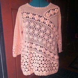 Women's Crochet Sweater, by Chadwicks, Sm 8, Tangerine-Peach